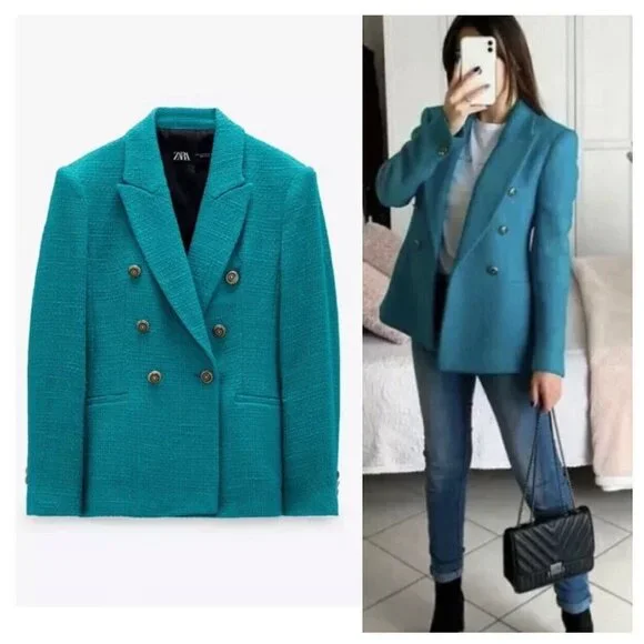 NWT ZARA Emerald Tailored Double Breasted Blazer Blogger’s Favorite​​​ - Picture 2 of 12
